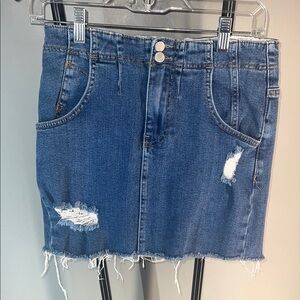 Free People Blue Distressed Denim Mini Skirt